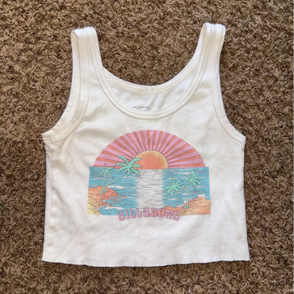 Billabong White Tank with Colorful Beach Graphic